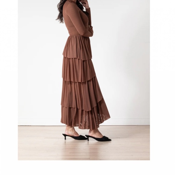 Lunella Dresses & Skirts - Elegant Brown Tiered Maxi Skirt